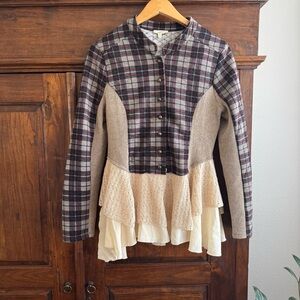 Mystree Boho Plaid With Ruffles Military Style Jacket